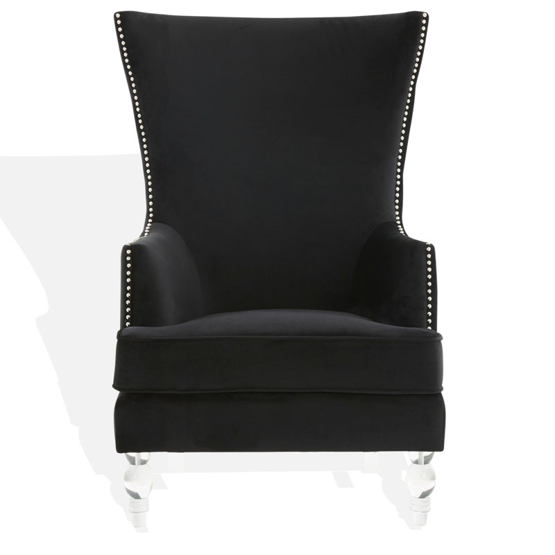 Bree 73.914Cm Wide Velvet Wingback Chair, Black Velvet
