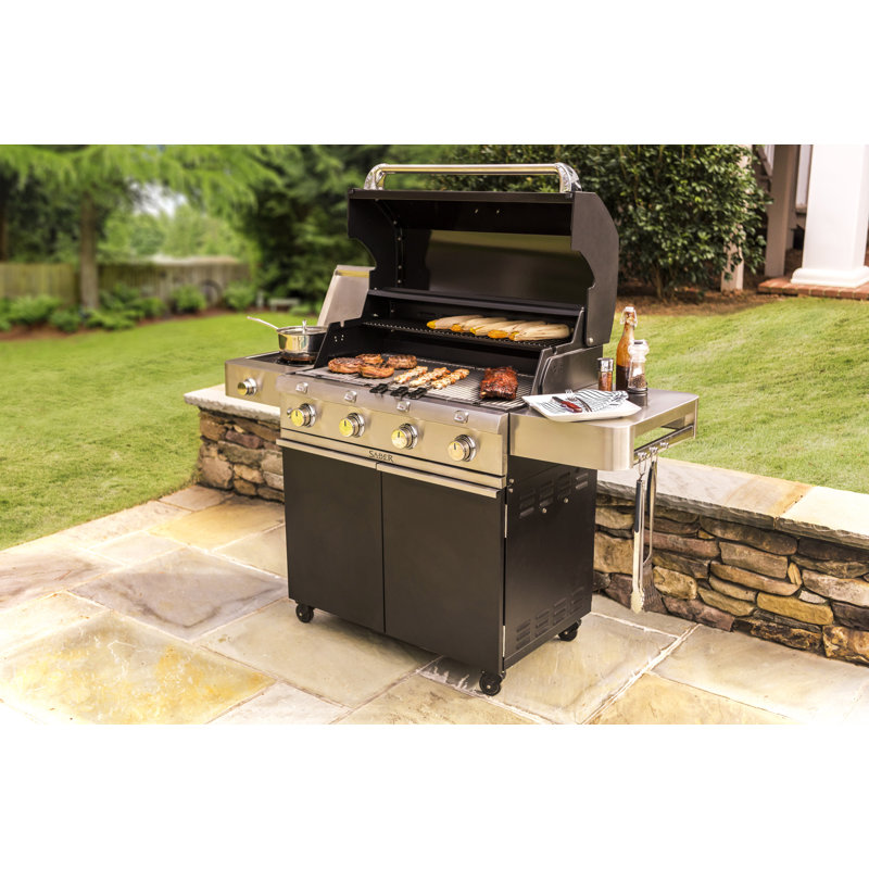 Saber Cast Black 4-Burner Propane Gas and Charcoal Grill