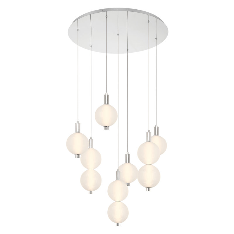 Lustre 7 lumières Palmas, Nickel satiné, Blanc