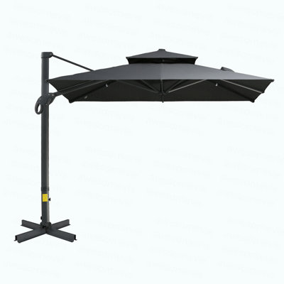 Parasol de patio décalé 10 pi, porte-à-faux suspendu, forme carrée, base croisée en aluminium, inclinable, rotation à 360 degrés, gris