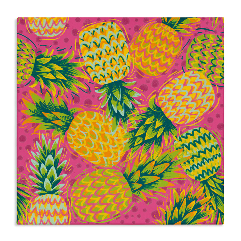 Ananas tropical sur toile à pois mauves, design par Jilly Jack Designs, H 36 po x l 36 po