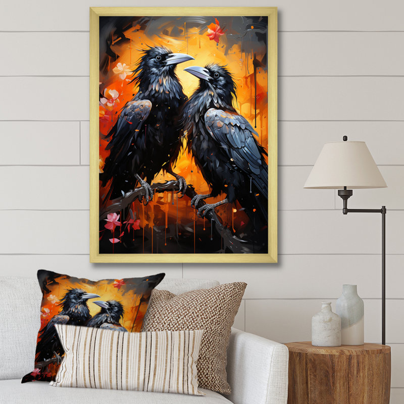 Cheena " Crow Popart Royalty I ", 20" H x 12" W x 1" D, Gold Picture Framed