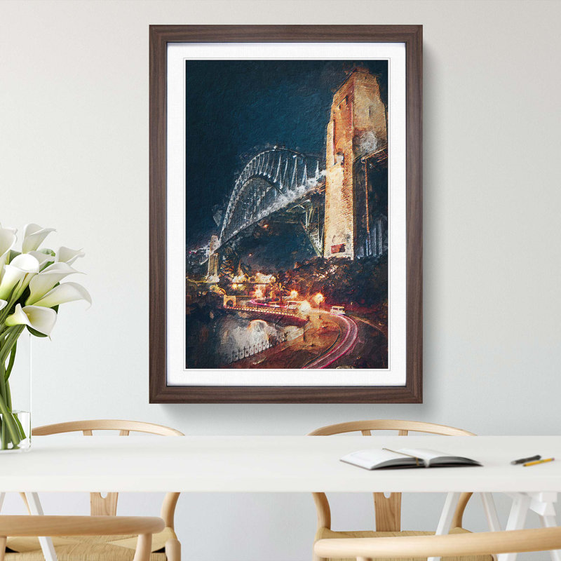 Sydney Harbour Bridge Australia Abstract Art - Picture Frame Painting Print, Walnut Framed, 36cm H x 27cm W x 2cm D