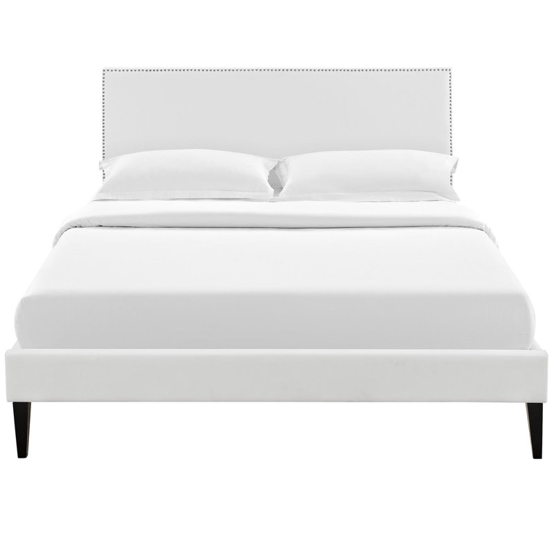 Lit plateforme tapissier en vinyle Phoebe, Blanc, Double