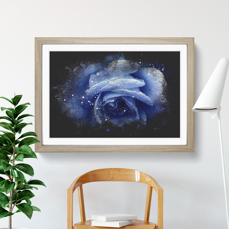 Blue Rose - Picture Frame Painting Print, 62cm H x 87cm W x 2cm D, Oak Framed