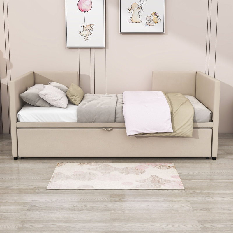 Lit de jour simple rembourré Annaclara, Beige