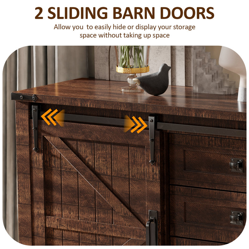 60'' Farmhouse Dresser Chests with 4 Drawers and 2 Cabinets, Brown