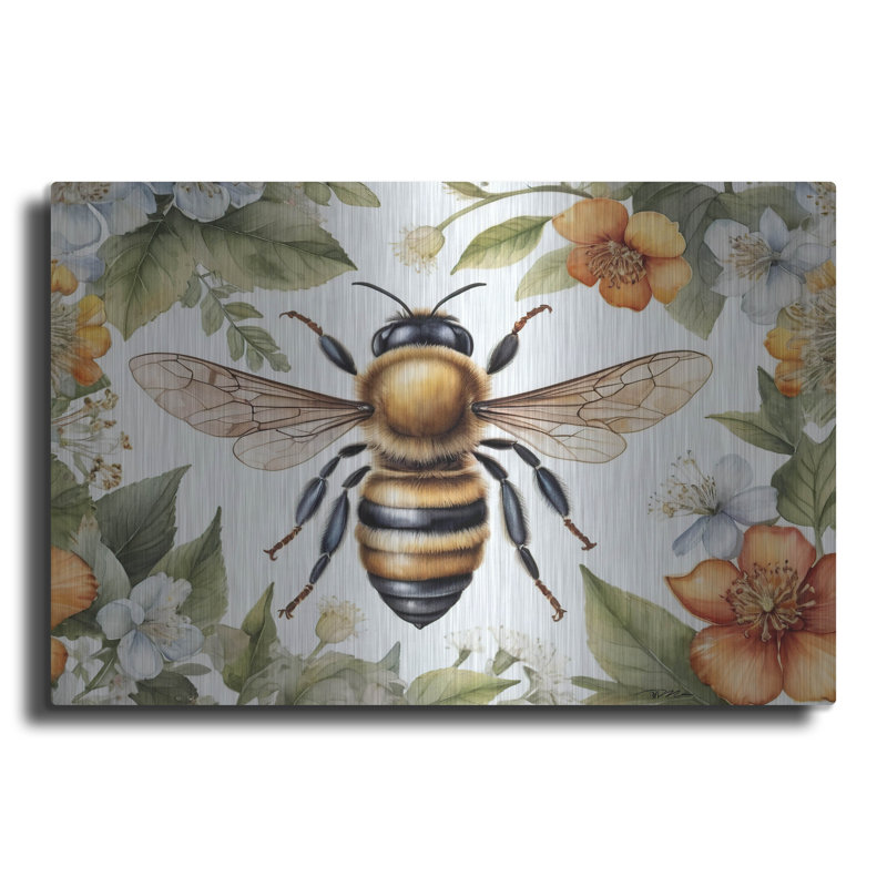 Art mural en bois August Grove® «Bee Parmi Watercolor Flowers» par Momart, H 16 po x l 24 po
