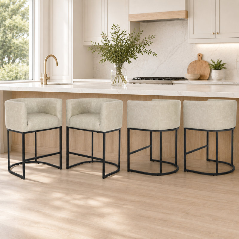 Tabouret rembourré à hauteur de comptoir avec structure en métal, Lather Grey Seat/Black Frame, 4