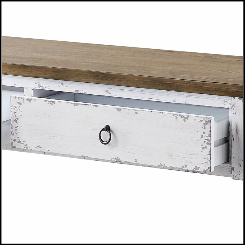 Console à 2 tiroirs blanc antique avec rangement spacieux et façade française élégante pour les entrées et les salons