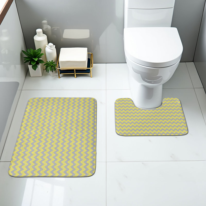  Tapis de salle de bain à motif de chevrons 2 pièces