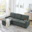 Canapé-lit modulaire en lin revêtu de tissu d'ameublement, convertible modulaire avec méridienne de rangement, accoudoirs avec porte-gobelets, lit escamotable, gris
