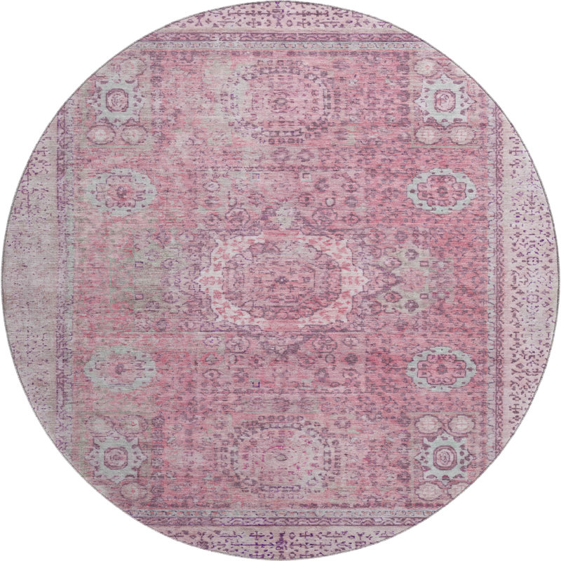 Premium Machine Washable Lubbers AMF1740 Border Rug, Round 8'