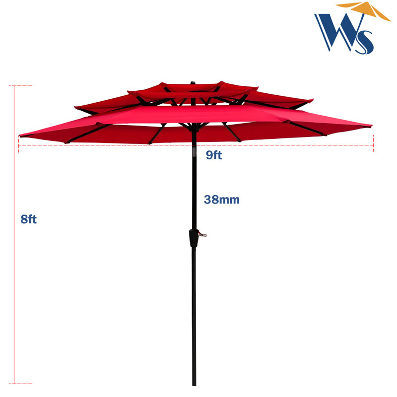 Parasol de patio extérieur 9 pi 3 po - rouge, ouverture facile avec manivelle, abat-jour de piscine et de jardin dans la zone inclinée rouge