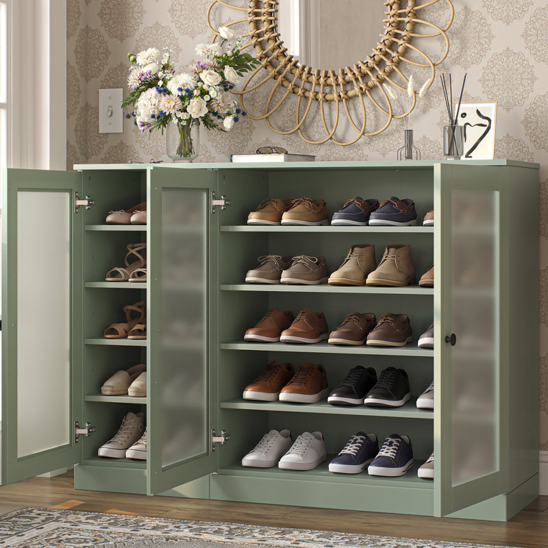 Armoire de rangement 100% en bois massif avec portes en verre givré, tablettes réglables, rangement modulaire pour vestibule, l 48,5 po x H 35,75 po
