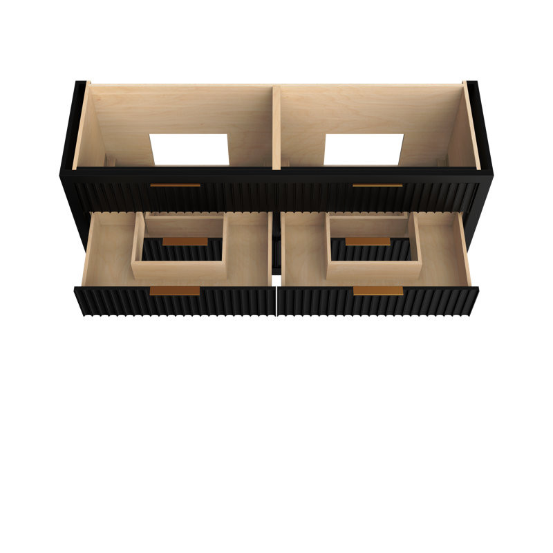 Lecrieú Double Drawer Bath Vanity, Noir, Rose Gold, 72"