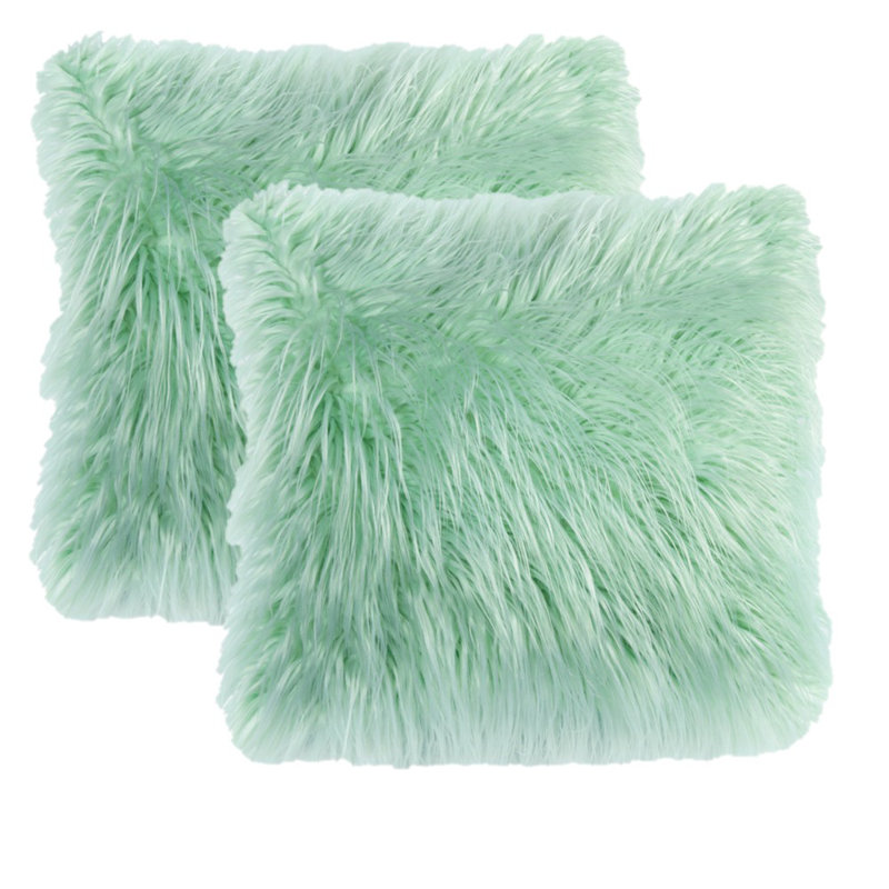 Housse de coussin décoratif en fausse fourrure avec insert, Bleu-vert