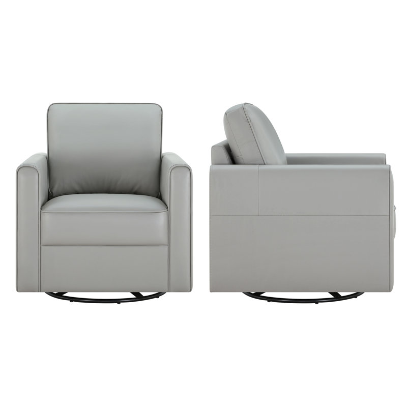 Weston Genuine Leather Swivel Accent Chair(Set Of 2), Light Gray