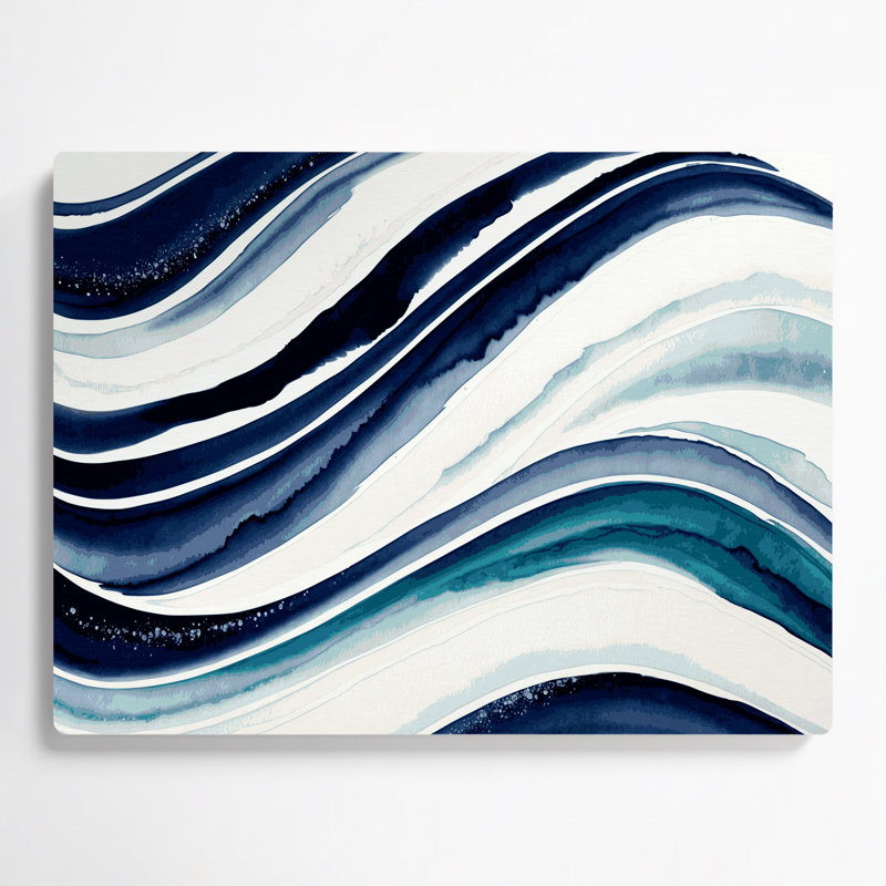 Art mural horizontal rayé bleu marine, blanc et vert, H 12 po x l 18 po