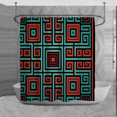 Greek Key Shower Curtain Geometric Bathroom Décor 6317