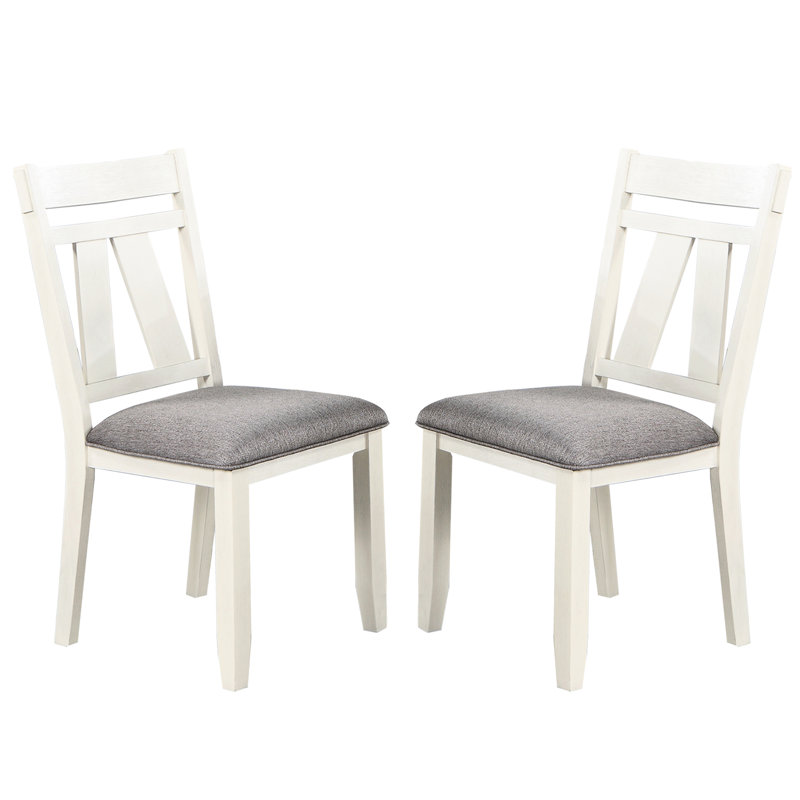 Chaises de salle à manger rembourrées de 2, grises et blanches, structure en bois, pièce Grace White (2), revêtues de tissu d'ameublement