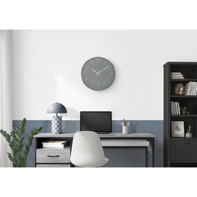 Clocks, 12" Round, Wall Clock, Grey Face, Silver Frame, Contemporary, Modern