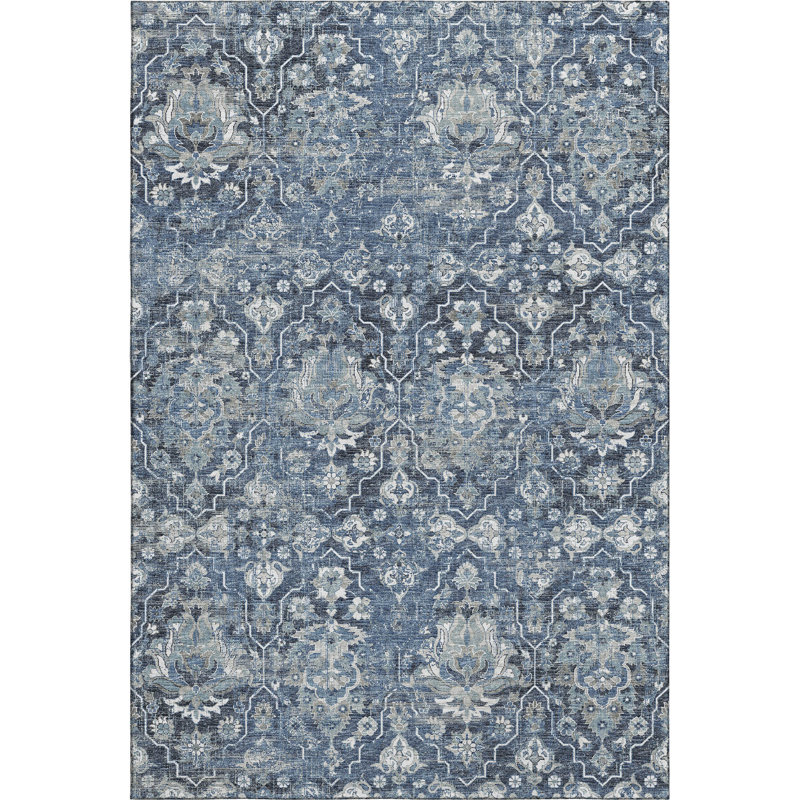 Premium Machine Washable Alliah AMF94 Blue Rug, Rectangle 2'6" x 3'10"