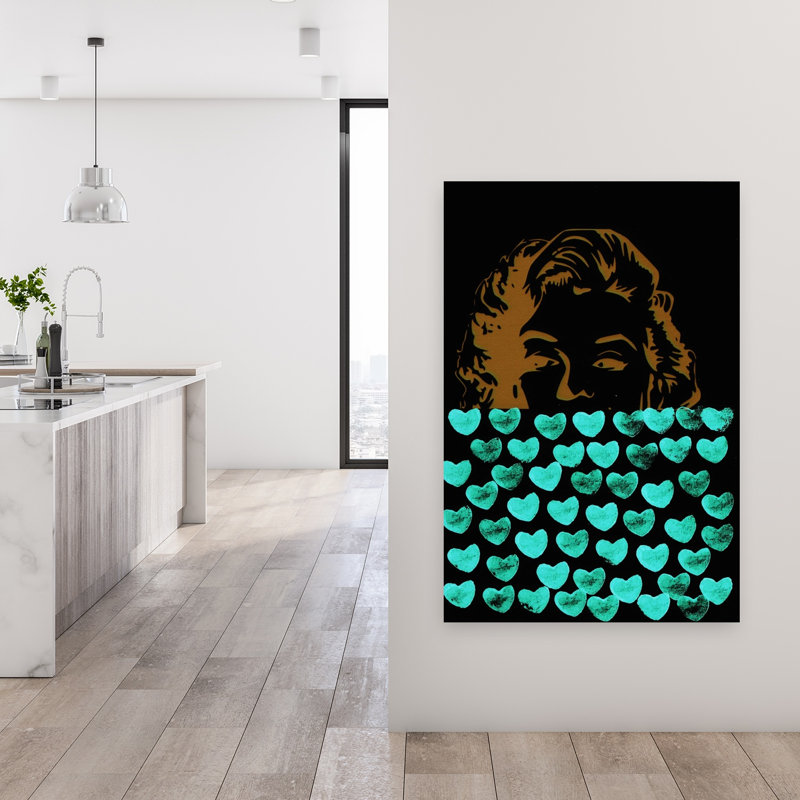 Iconic Marilyn Hearts Classic Retro Romantic Portrait Landscape, reproduction d'art mural, 48" H x 32" W
