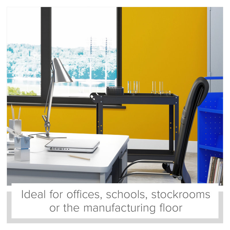 Black Steel 2-Shelf Utility Cart with Raised Lip