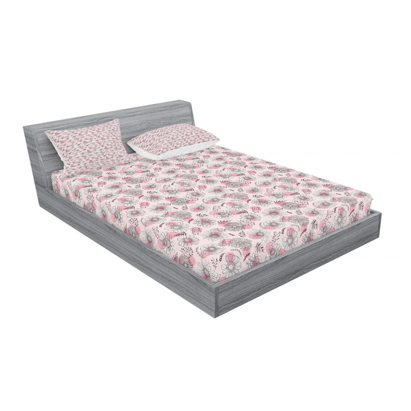 Microfiber Floral Sheet Set, Full Sheet Set with Fitted Sheet