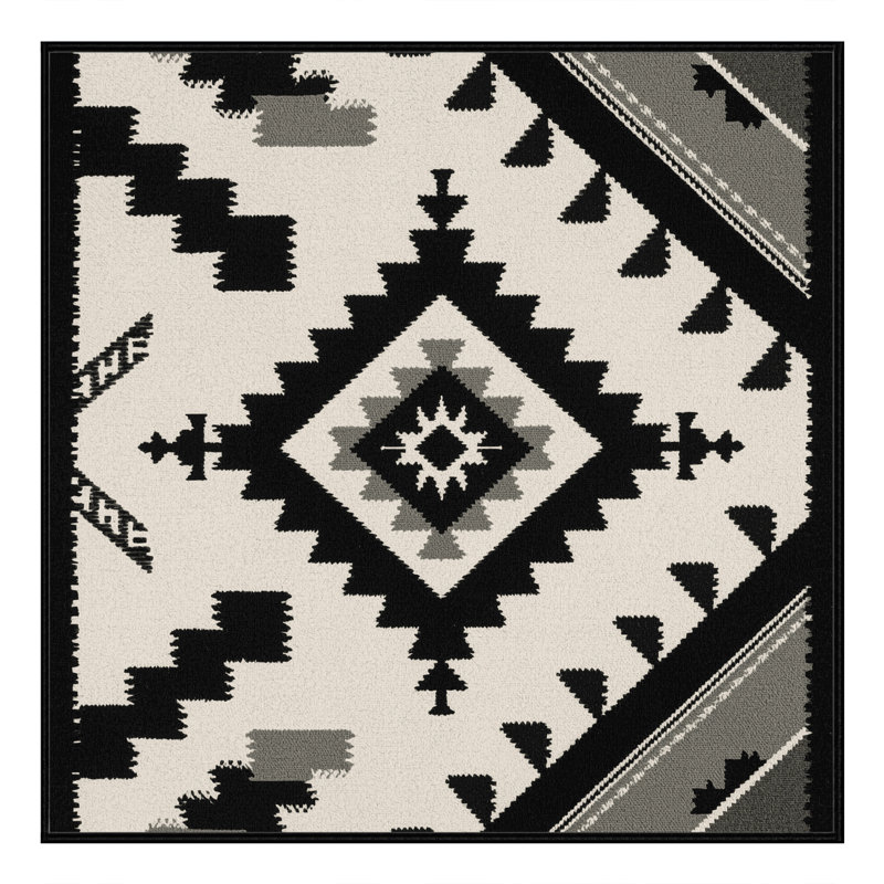 Tapis géométrique beige lavable à la machine Pauleta, Carré 7 pi
