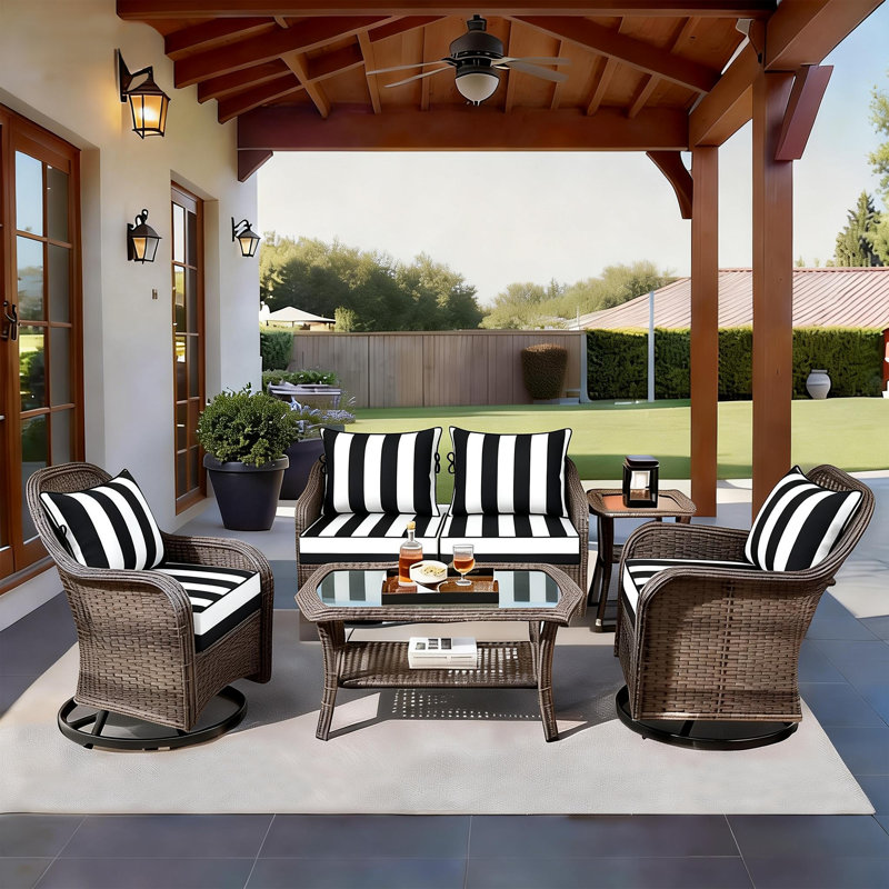 28.5 x 28.5 In Patio Furniture Cushions set of 4, Fade Resistant Outdoor Seat Cushions with 4 pairs of Ties, Deep Seat Cushion for Seat Patio Chairs, Rattan Furniture, Wicker Seating, outdoor Adirondack Chair,Black And White Stripes