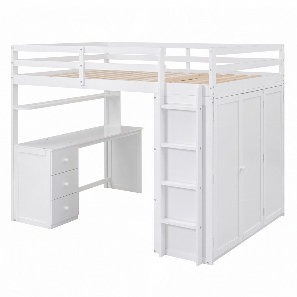 Harriet Bee Full size Loft Bed with Drawers,Desk,and Wardrobe - Wayfair ...