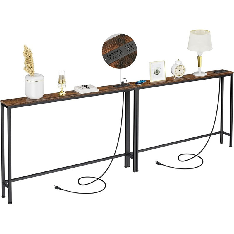 Longue console avec station de charge, table de canapé avec 2 prises de courant et 2 ports USB