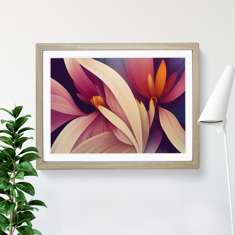 Contemporary Modern Flowers - Framed Print, 46cm H x 64cm W x 2cm D, Oak