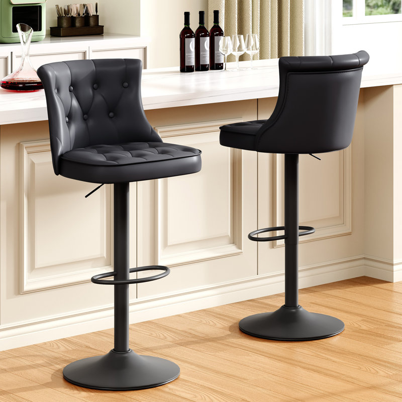 Swivel Adjustable Height Bar Stool with Backs & Wide Seat Cushion (Set of 3), Black, 3