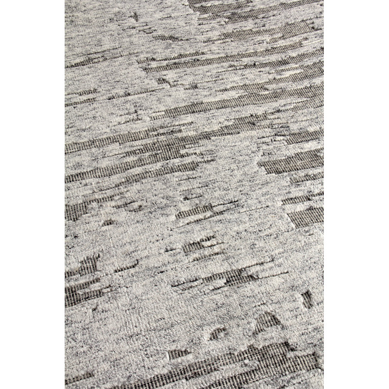 Calibre Abstract Hand-Knotted Wool Silver/Charcoal Area Rug, Rectangle 6' x 9'