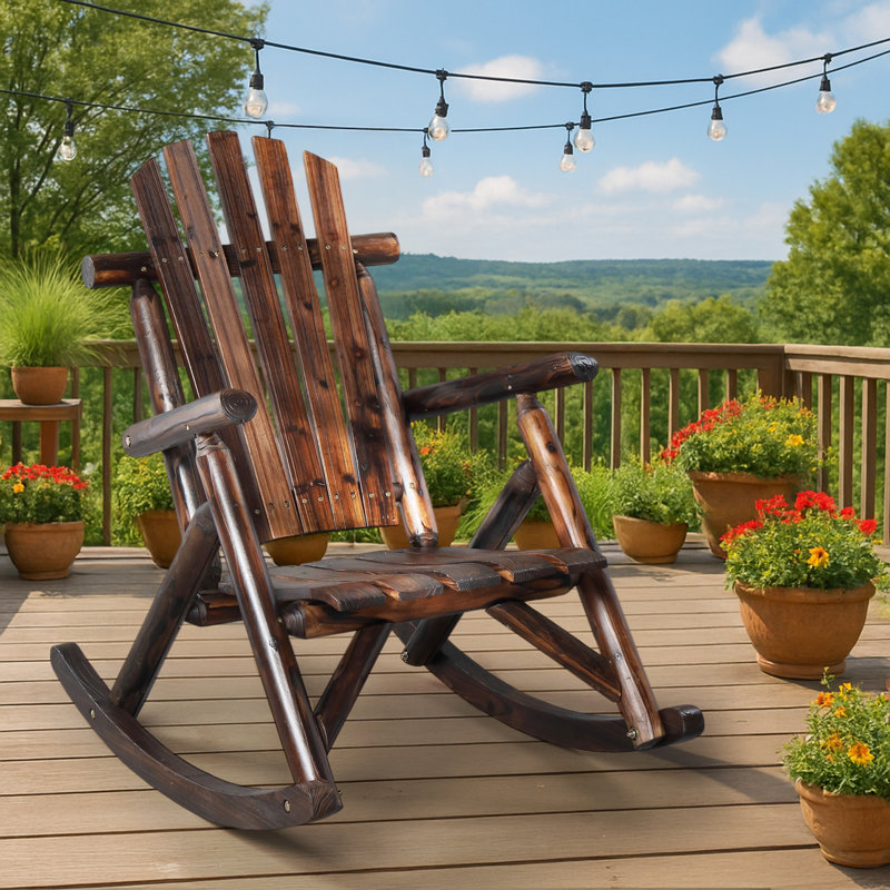 Chaise berçante de patio en bois de 38 pouces, Brun