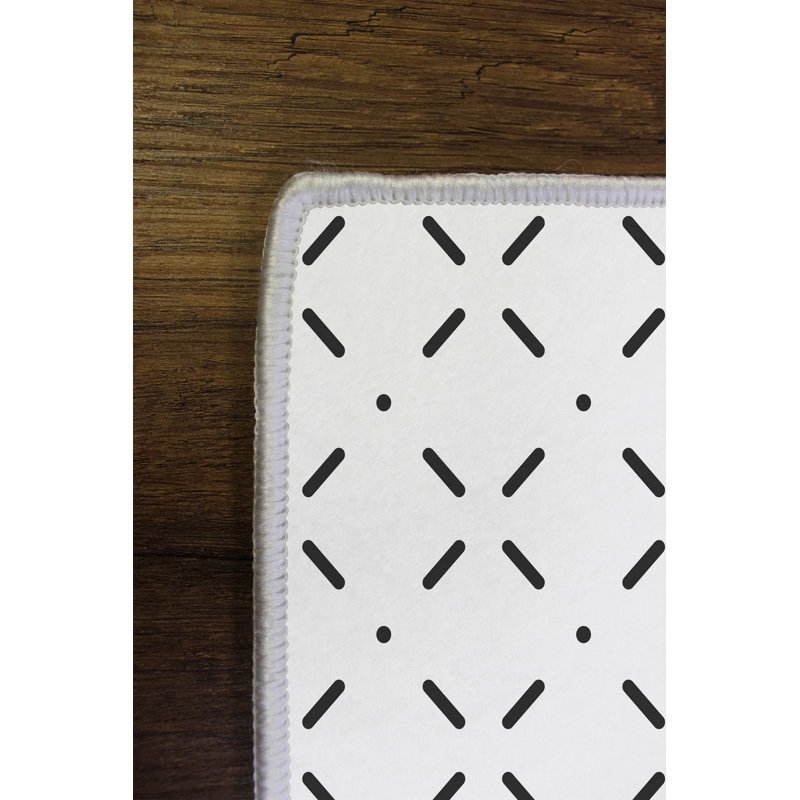 Tapis géométrique en polyester tissé à la machine en noir et blanc, Rectangle 2 pi x 3 pi 3 po