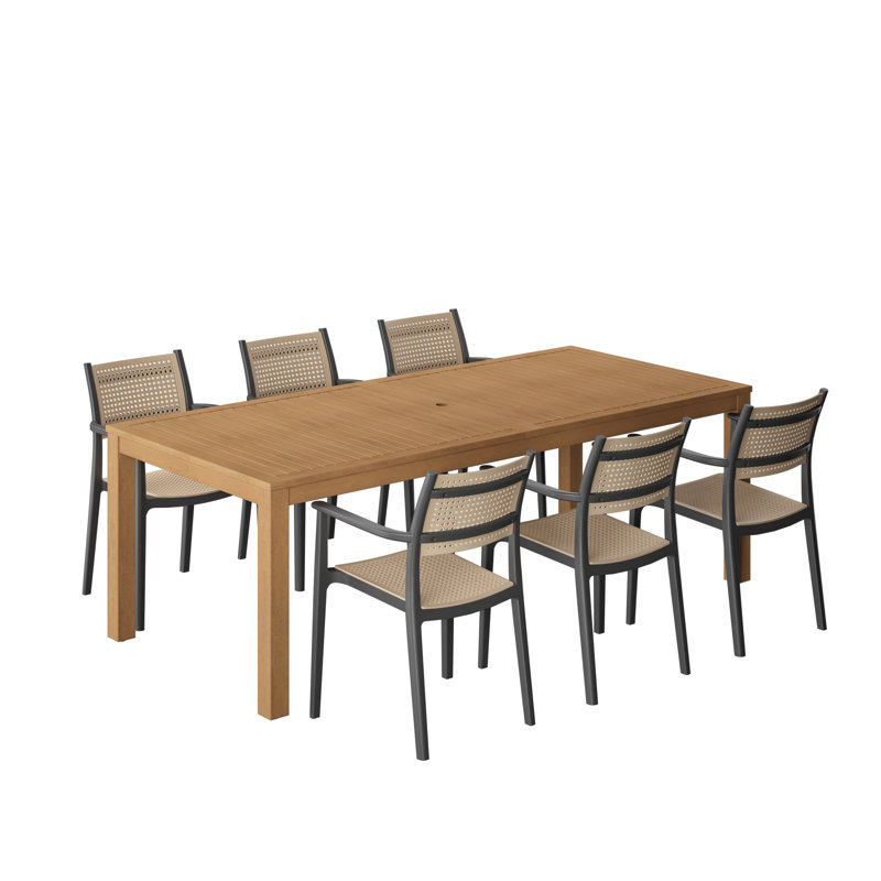 Amazonia Radiance Outdoor Patio FSC Light Wood And Resin Dining Set, 6