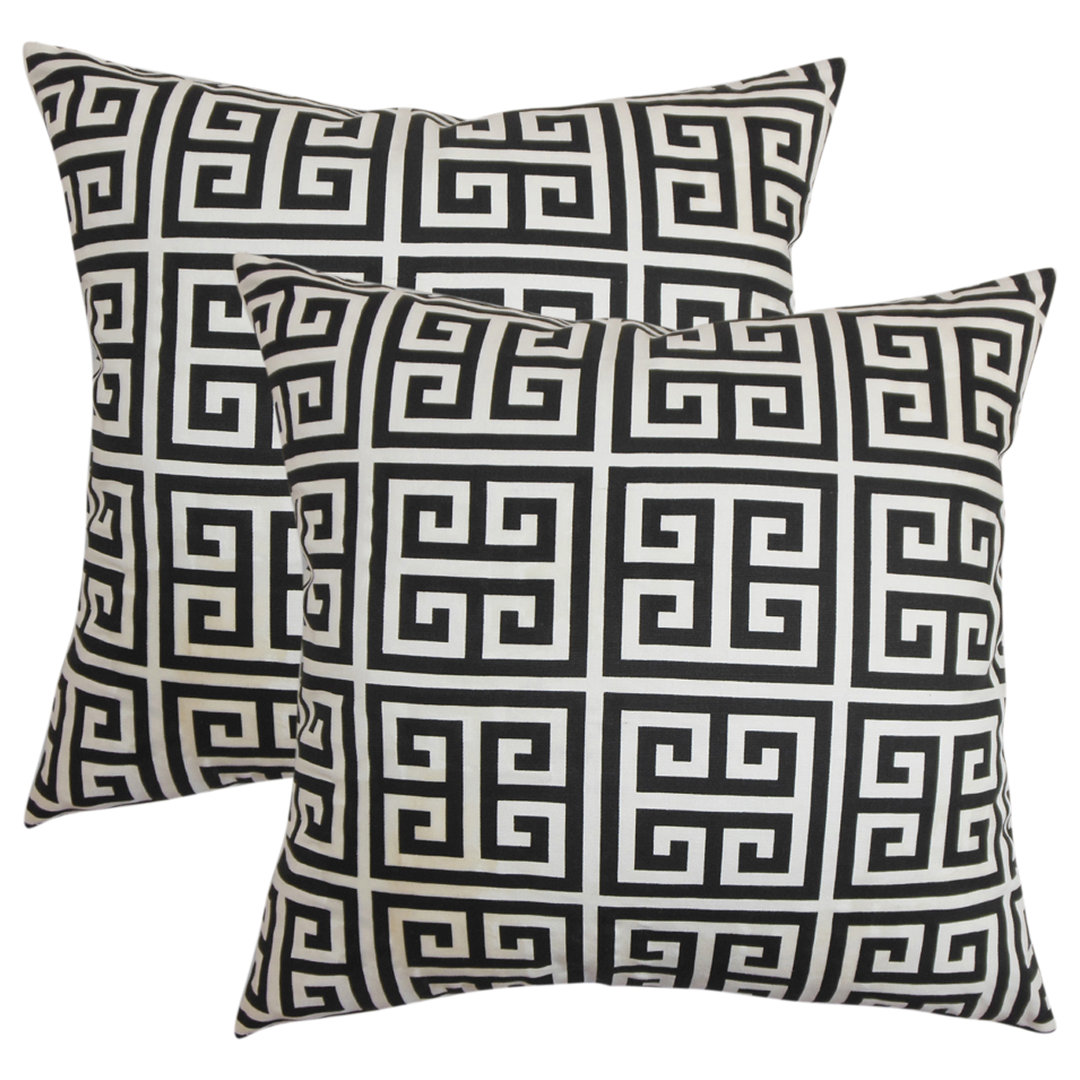 Yula Greek Key Cotton Throw Pillow (Set of 2) The Pillow Collection 