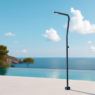 Douche d'extérieur 86,02 po H 86,02 po, acier inoxydable 316, noir mat, pomme de pluie à fonction unique