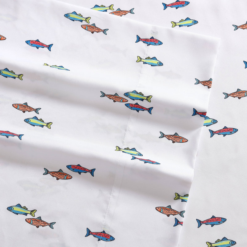 Fish Lake Twin Cotton Polyester Microfiber Sheet Set