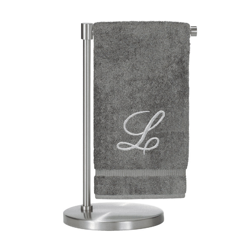 Serviettes de bain monogrammées - ensemble de 1 - lettre en script, Gris / Argent, L