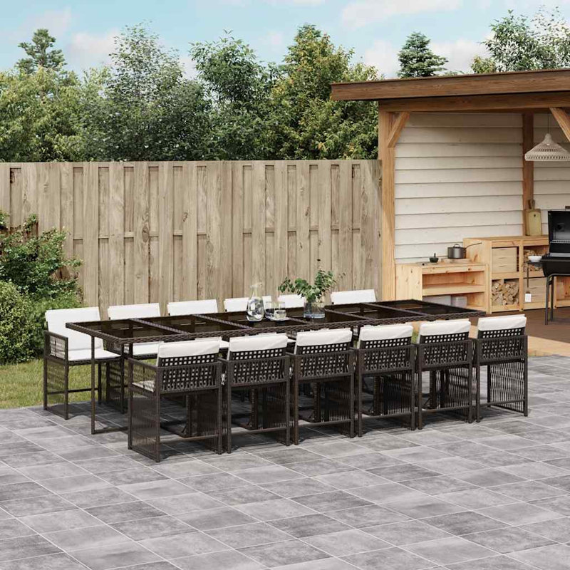 Patio Dining Set Table,, Cream White, 73cm H x 330cm W x 106cm D, Brown