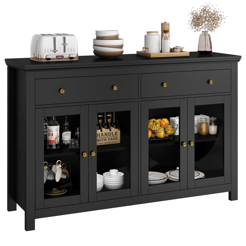 Dasir 55.1" Sideboard with 2 Drawers & 2 Cabinet, Black/Gold