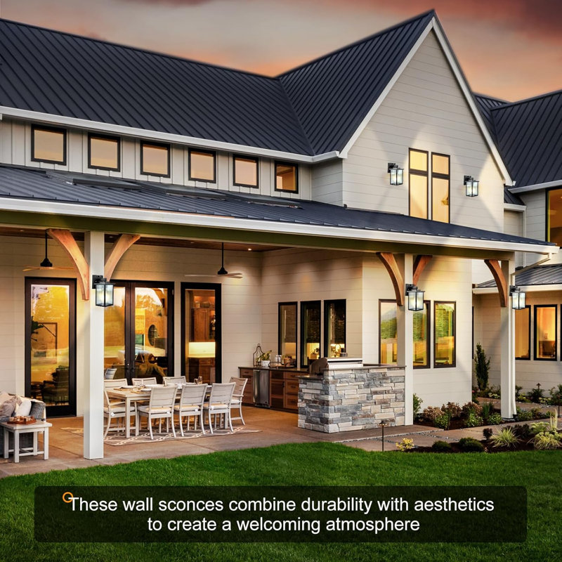 "Black Dusk to Dawn Wall Mount Porch Lights, Classic Outdoor Lights，Auto On and Off, Anti-Rust Metal Frame, Tempered Glass, E26 Socket, Easy DIY Install on Porch, Garage"