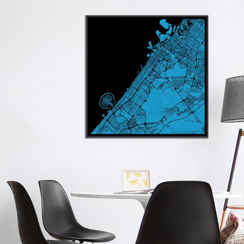 « dubaï », impression sur toile tendue, H 37 po x l 37 po x P 1,5 po, Toile avec cadre noir, Pas de tapis