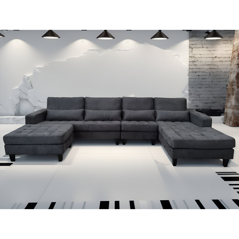 Begraj Upholstered L-Shaped Sectional, Dark Gray Microfiber/Microsuede, Right Hand Facing