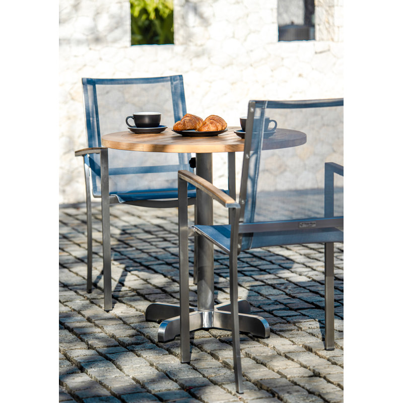 Avanti Teak Stainless Steel Outdoor Round Pedestal Table, 30" W